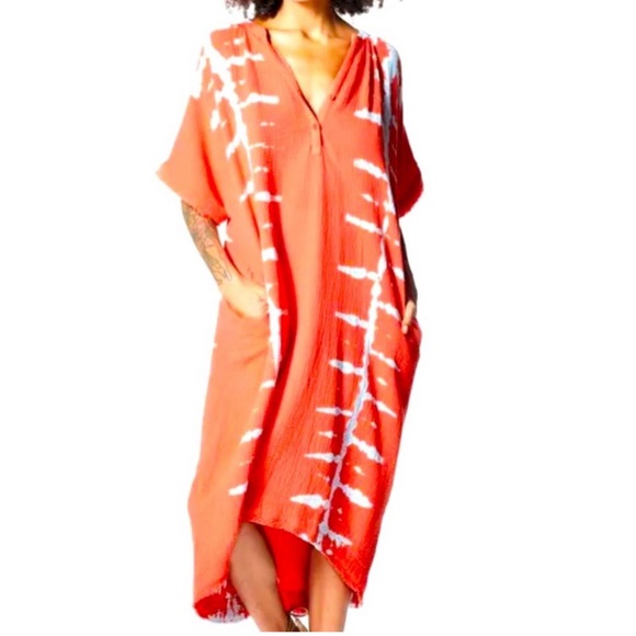 🦀 YFB BOHO CORAL TIE DYE WOVEN BEACH COVERUP! - Picture 13 of 13